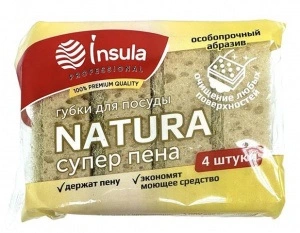 Губка для посуды "INSULA" крупнопористая супер пена Natura Professiona 4 шт