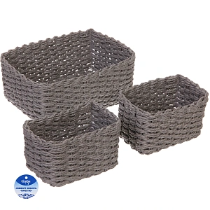 Корзинки интерьерные для хранения 3шт в наборе "ПАРНАУ", цвет серый, 16*11*10/16*11*10/25*18*11,5см (лейбл)
