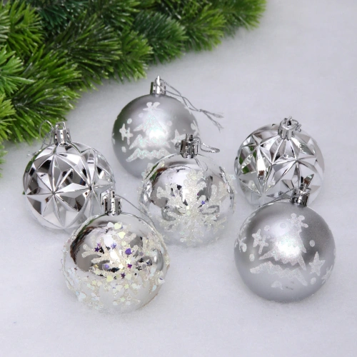 Набор шаров "Вивальди" 6 см (в наборе 6 шт), Серебро