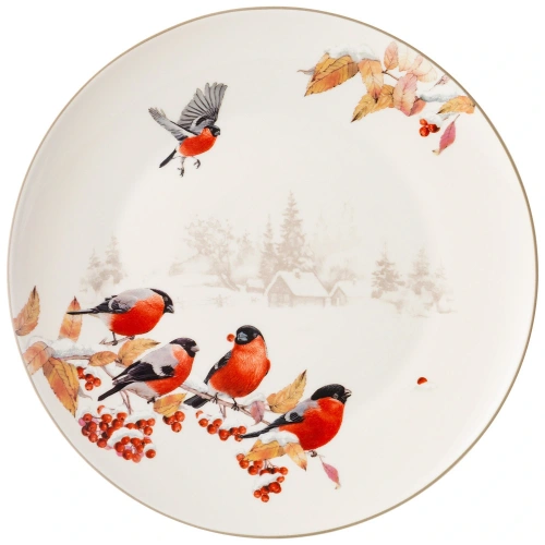 Тарелка фарфоровая обеденная "СНЕГИРИ" Лесная сказка 27см в под.уп