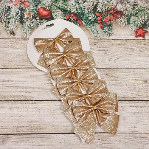 Бант на ёлку Зимнее очарование 8,59 см (набор 6 шт), Шампань_3