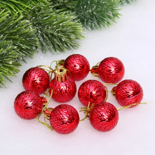 Новогодние шары 3 см (набор 9 шт) "Рельефный узор", красный