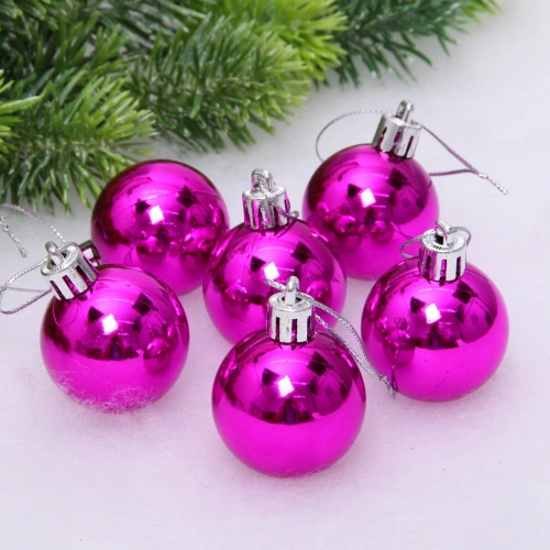 Новогодние шары 4 см (набор 6 шт) "Глянец", фуксия