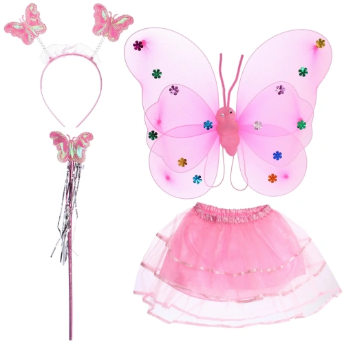 Карнавальный костюм "Волшебная сказка" (юбка, крылья, волшебная палочка, ободок), Розовый