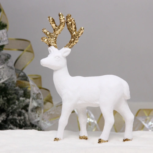 Фигурка новогодняя "Прекрасный олень" 13*5*22 см, Белый/золото