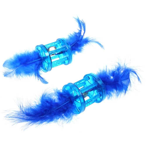 Игрушка для кошек с бубенчиком в наборе 2шт "ИГРУЛИК", с перышками, цвет синий, 4см