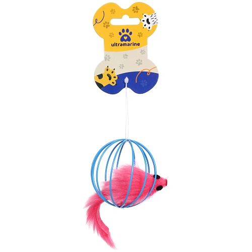 Игрушка - мячик для кошек "ИГРУЛИК", мышка, цвет голубой / розовый, d - 6см 