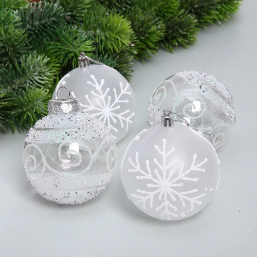 Набор шаров "Морозная вуаль" 8 см (в наборе 4 шт), Серебро, белый