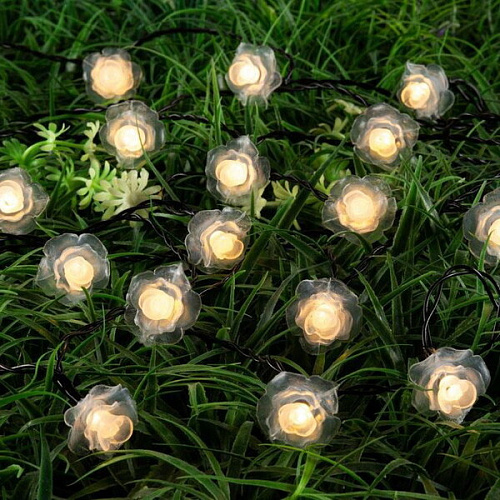 Гирлянда для улицы Нежный цветок 3 м 20 ламп LED чёрный провод, 2 реж,IP-55, Теплый белый (солнечная батарея)_7