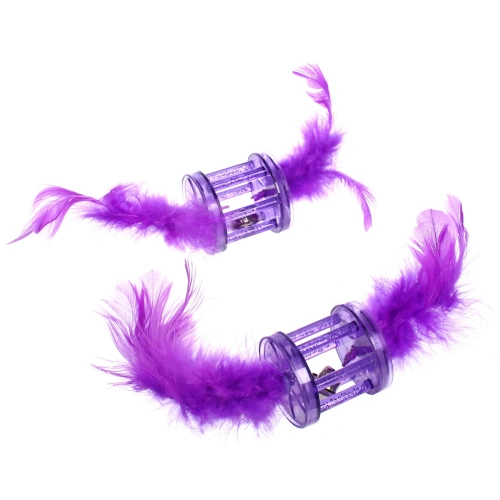 Игрушка для кошек с бубенчиком в наборе 2шт "ИГРУЛИК", с перышками, цвет фиолетовый, 4см
