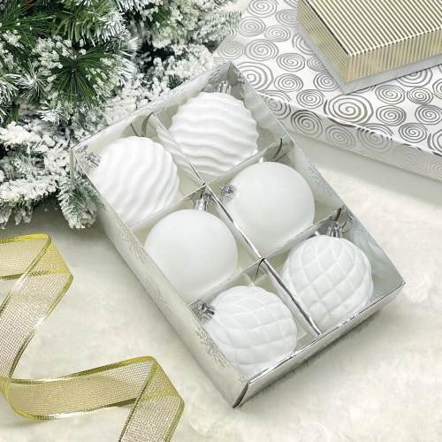 Набор шаров VELOUR "Стильная зима" 8 см (набор 6 шт), Белый