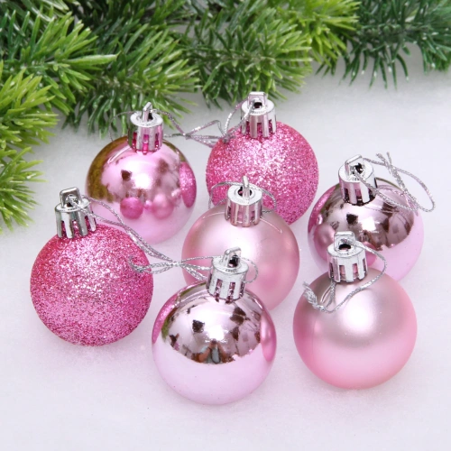 Новогодние шары 4 см (набор 24 шт) "Микс фактур", розовый
