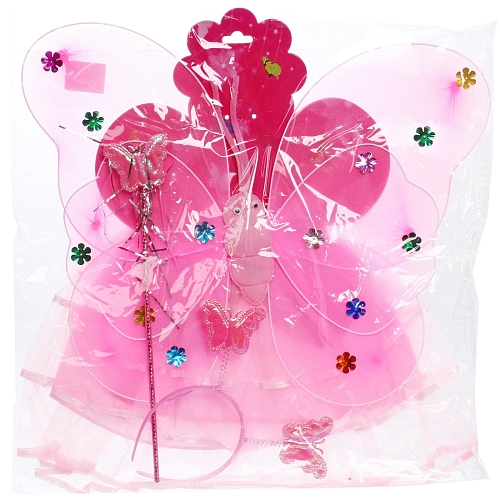 Карнавальный костюм Волшебная сказка (юбка, крылья, волшебная палочка, ободок), Розовый_7