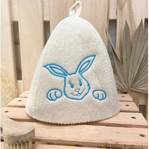 Шапка банная детская классическая с вышивкой "Заяц", цвет белый, (без упаковки)