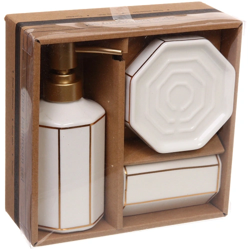 Набор для ванной из 3-х предметов керамический Грани белый_4