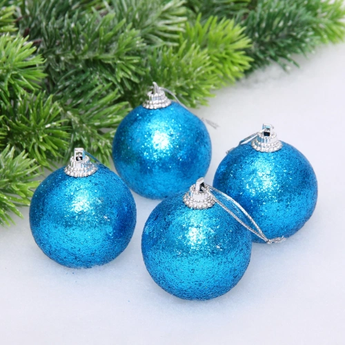 Новогодние шары 5 см (набор 4 шт) "Блестящее напыление", голубой