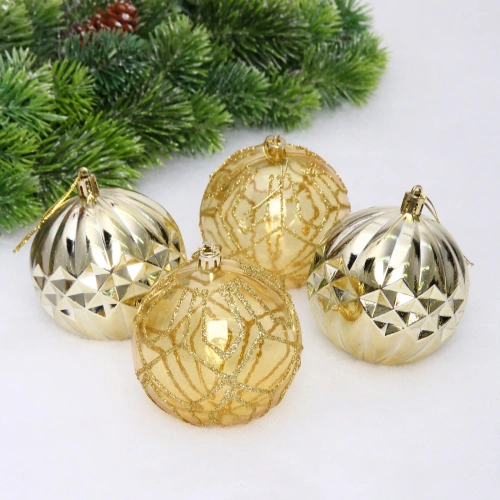 Набор шаров "Волшебные узоры " 8 см (в наборе 4 шт), Золото