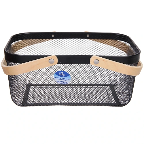 Корзина для хранения металлическая с деревянными ручками ФАРГО, цвет черный, 1924,540см (лейбл Селфи)_3