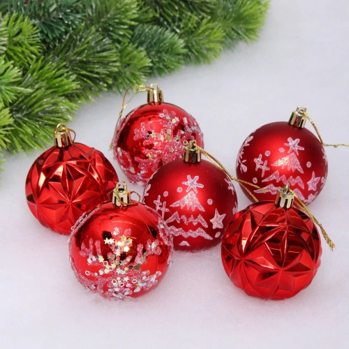 Набор шаров "Вивальди" 6 см (в наборе 6 шт), Красный