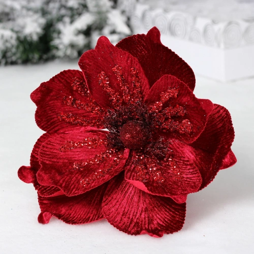 Украшение новогоднее "Пуансеттия - Ночное сияние" 25 см, Бордовый