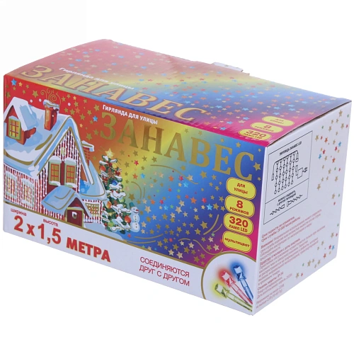 Гирлянда для улицы ЗАНАВЕС ш2 в1,5 м 320  ламп LED, прозрачпров, 8 реж, Мультицвет (возможность соединения)_13