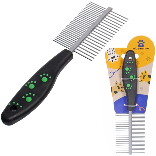 Расческа двухсторонняя для кошек и собак "Алиса", цвет чёрный, 18см (блистер)✦