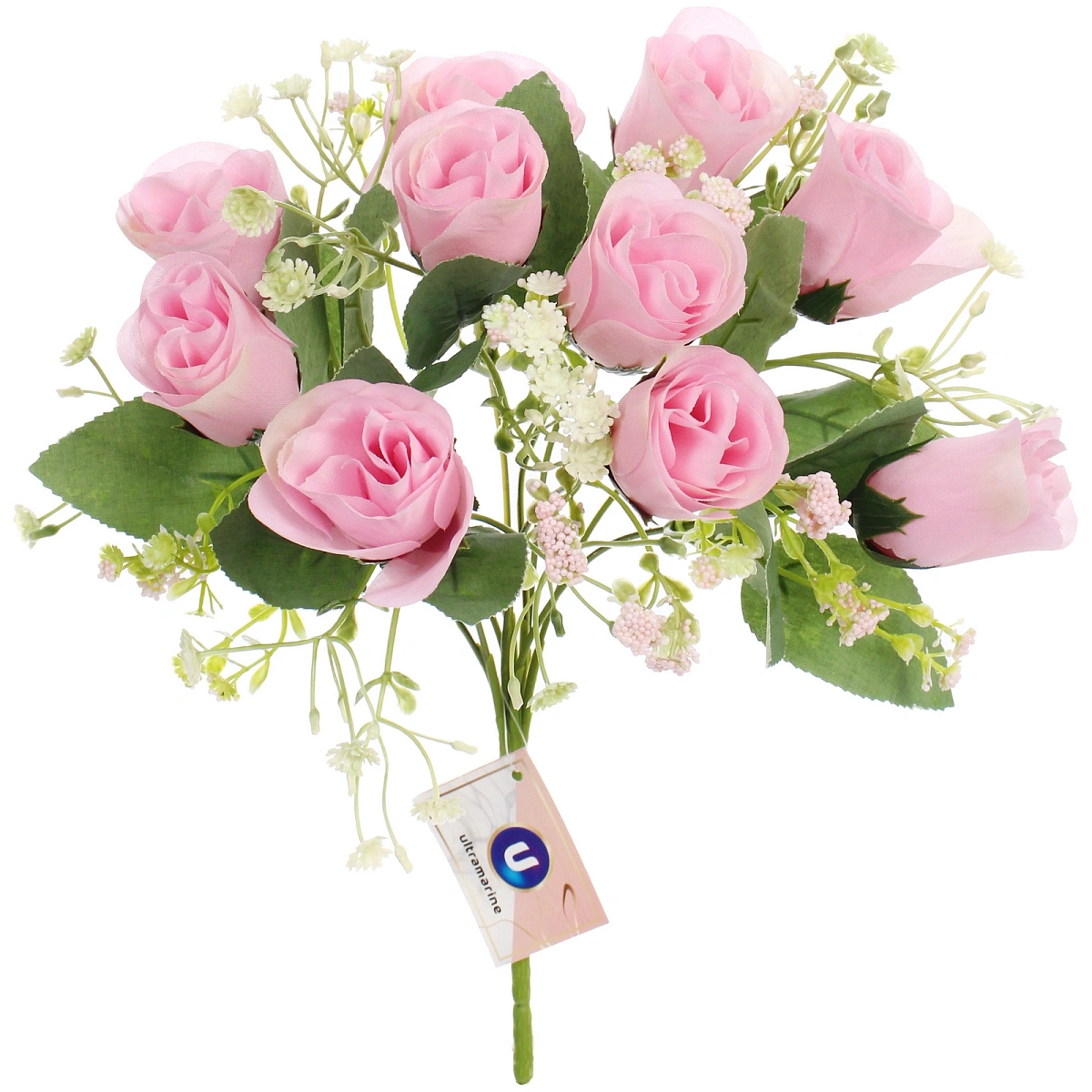 Искусственные цветы "Букет роз" 32см 10 цветков розовые