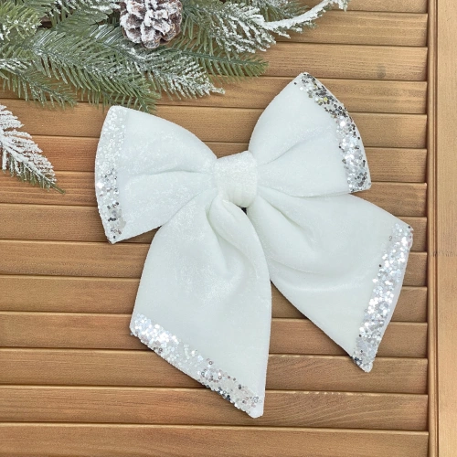 Бант на ёлку "Блеск" 20*25 см,  микс (белый/молочный)