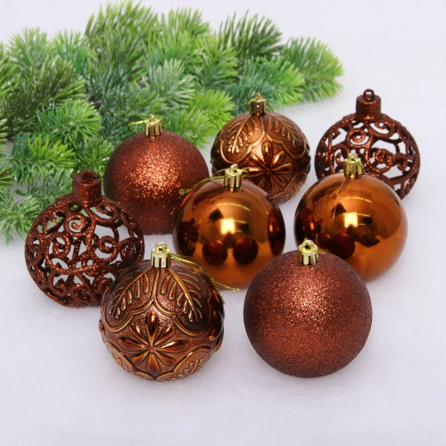 Новогодние шары 8 см (набор 24 шт) "Фактурный микс", шоколад