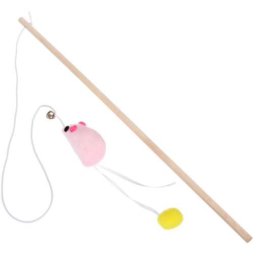 Игрушка - дразнилка на палочке "ЦапЦап", мышка с колокольчиком, цвет розовый, 40*70см ( пакет с подвесом)✦