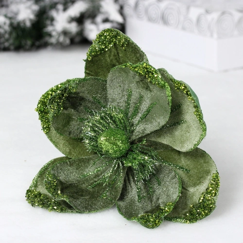 Украшение новогоднее "Пуансеттия - Пастель" 20 см, Травяной