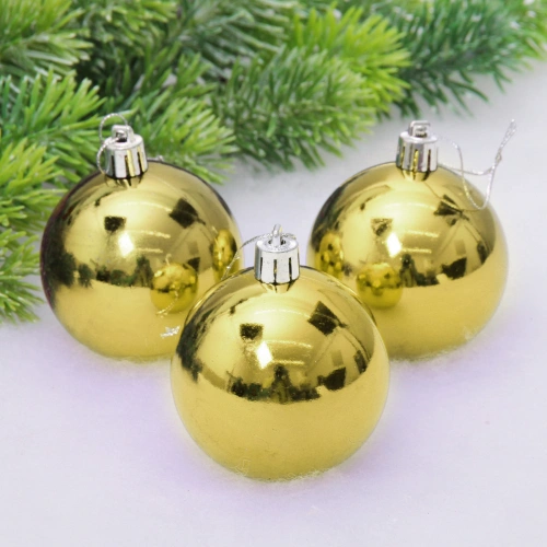 Новогодние шары 6 см (набор 3 шт) "Глянец", золотой