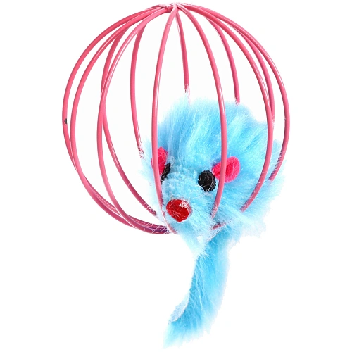 Игрушка - мячик для кошек ИГРУЛИК, мышка, цвет розовый  голубой, d - 6см _6