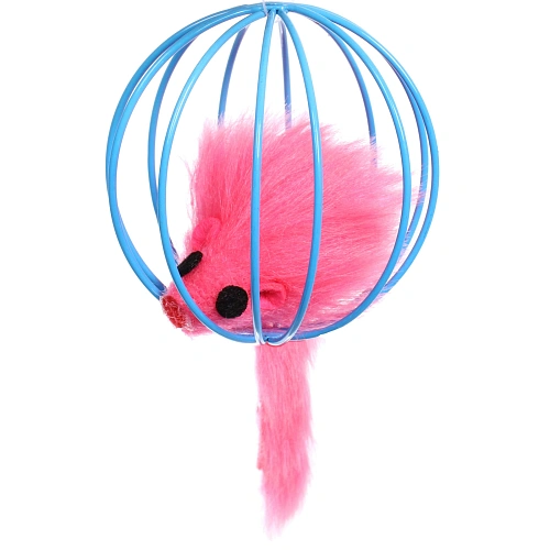Игрушка - мячик для кошек ИГРУЛИК, мышка, цвет голубой  розовый, d - 6см _5