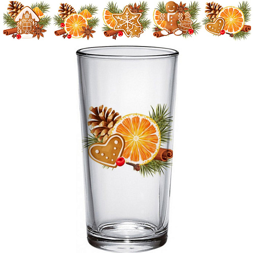 Стакан стеклянный 230мл "Со вкусом праздника" 5 видов D1256/30