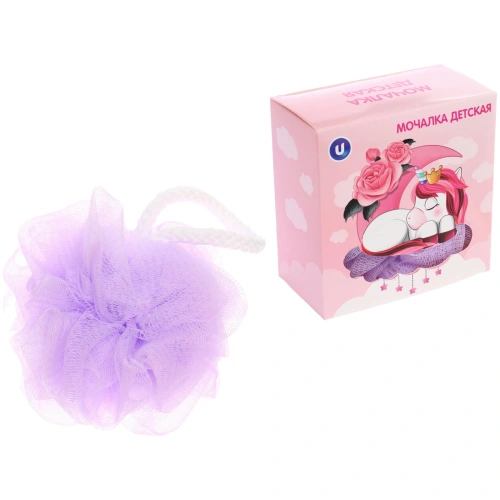 Мочалка детская полипропиленовая в красочной коробке "KARAPPPUZ House", цвет лавандовый, d - 10см,30гр