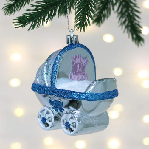 Елочная игрушка "Детская коляска" 5.5*6*9.5 см, Голубой