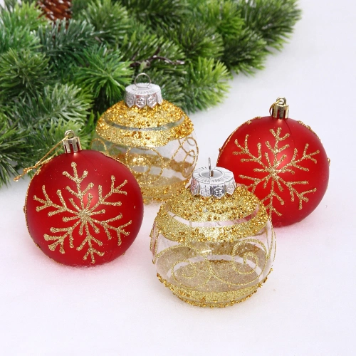 Набор шаров "Морозная вуаль" 8 см (в наборе 4 шт), Красный, золото