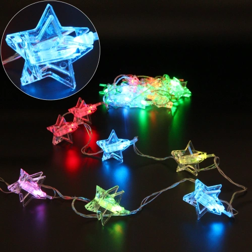 Гирлянда для дома   4,0 м 20 ламп LED с насадками ЗВЕЗДА Прищепка, прозрач.провод, Мультицвет