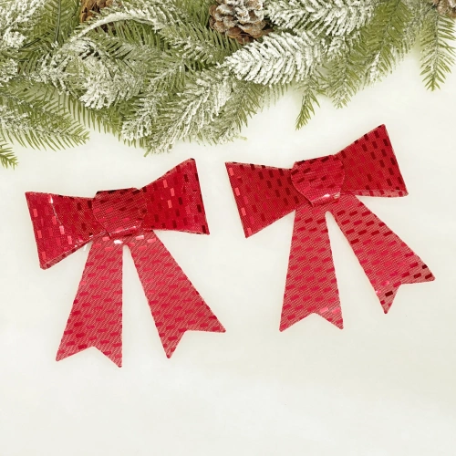Бант на ёлку "Сияние" 13*16 см (набор 2 шт), Красный