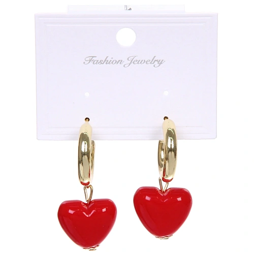 Серьги из гиппоалергенного сплава АМОР, красное сердце, цвет серебро и золото, 2,5см_4