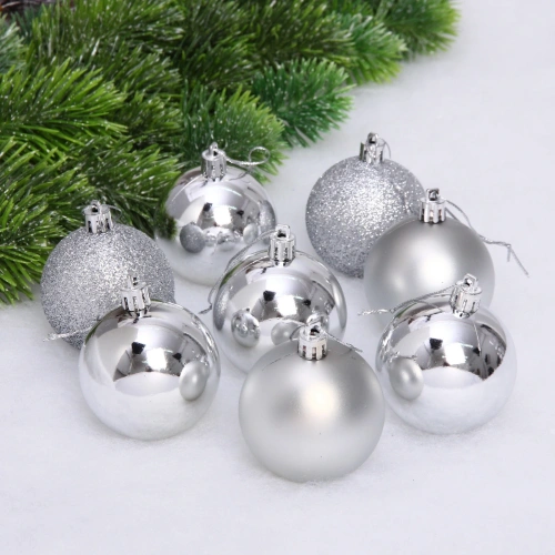 Новогодние шары 6 см (набор 24 шт) "Микс фактур", серебро