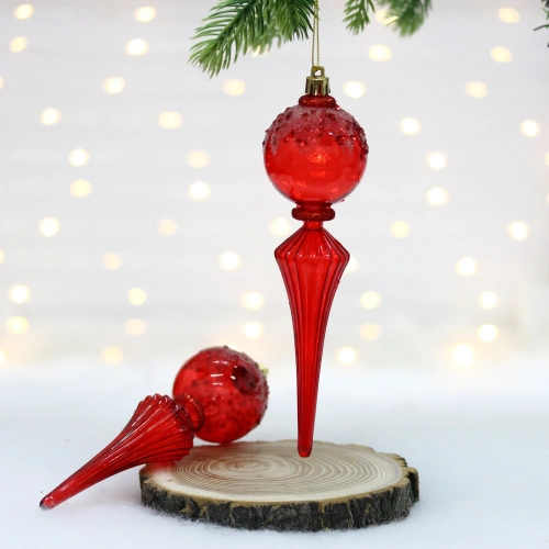 Елочные украшения "Изящный блеск" 5.3*5.3*19 см (набор 2 шт), Красный