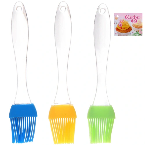 Кисточка кулинарная силиконовая 19*3,5см прозрачная ручка 